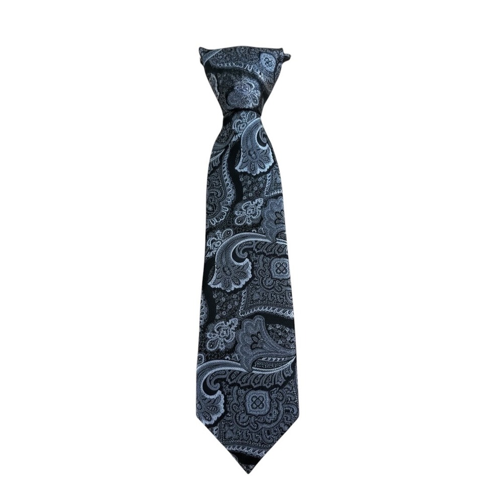Mario Ferrari Mens Paisley Necktie Black White Grey Hand Made N9442PKG Tie